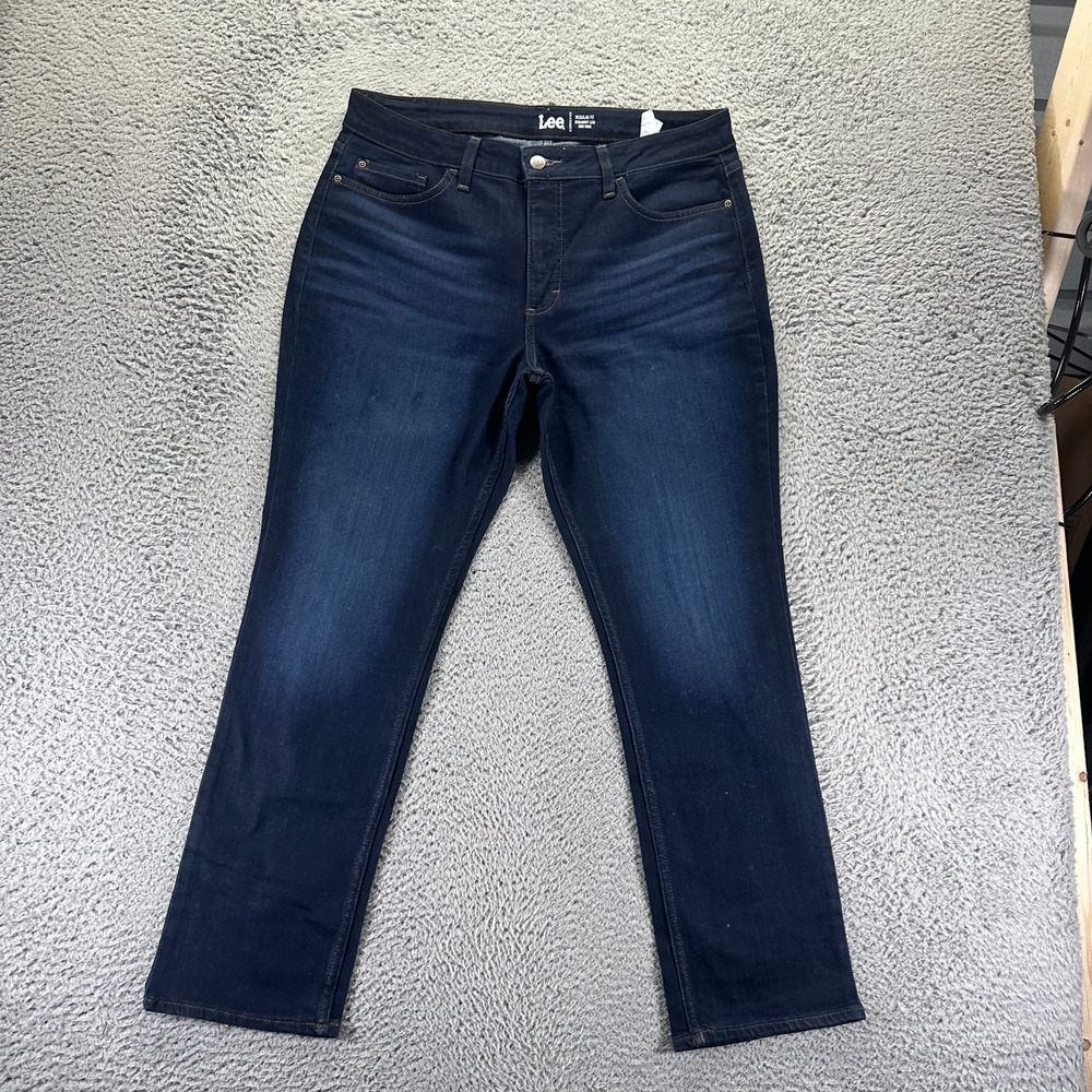 Lee Jeans Womens 16 Blue Cotton Denim Straight Mid-Rise Faded Workwear Stretch